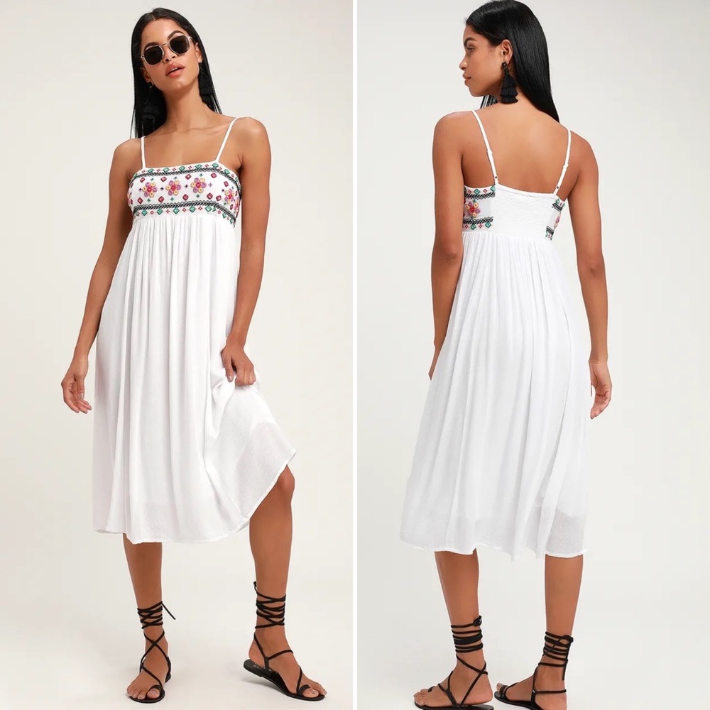 Lulus Free & Breezy White Embroidered Midi Dress